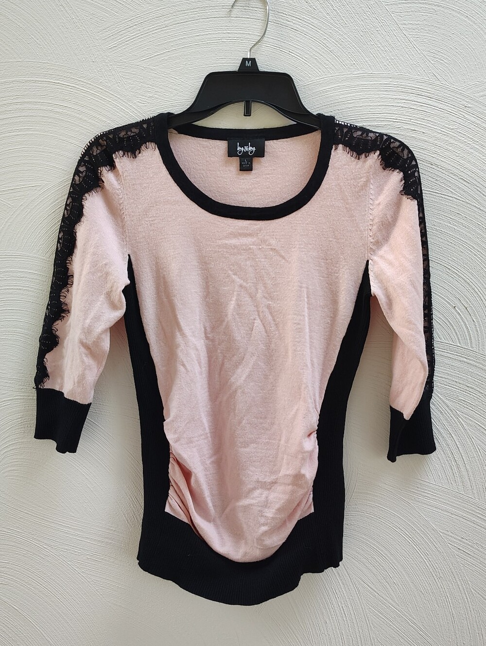 By & By Sweater Top Women's Pink Black Lace Sz L